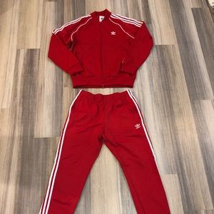 men's red adidas joggers